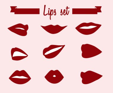 Set of red sexy lips, vector illustration