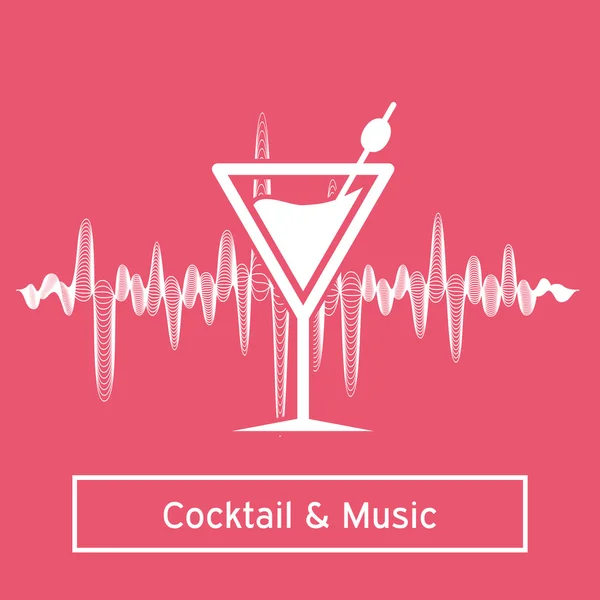 Πρότυπο σχεδιασμού λογότυπου με ένα ποτήρι και ηχητικό κύμα μουσικής. Απεικόνιση διανυσματικών φορέων. — Διανυσματικό Αρχείο