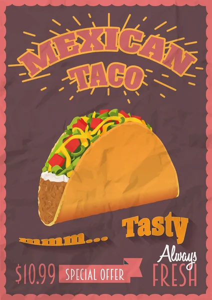 Vintage Mexicano Tacos Poster ou modelo de panfleto. Os efeitos do papel enrugado podem ser facilmente removidos. Ilustração vetorial . — Vetor de Stock