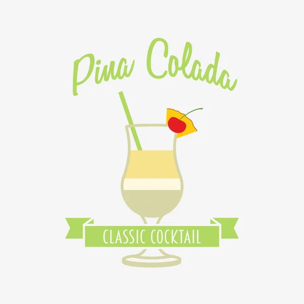 Cocktail logotipo, crachá ou modelo de design de etiqueta com Pina colada em estilo de design plano. Pode ser usado para menu de design, folhetos, cartazes — Vetor de Stock