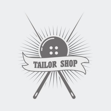 Terzi dükkanı logo veya etiket kavramı ile düğme ve iki iğne