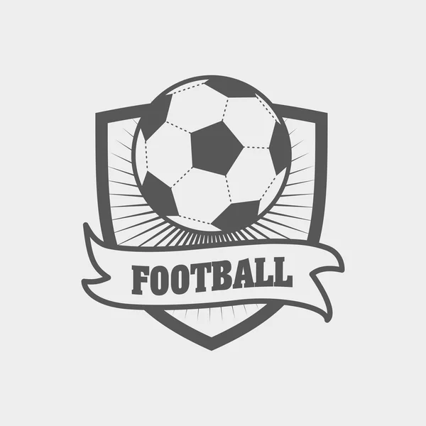 Fußball-Logo, Etikett oder Emblemvorlage mit Ball auf Schild — Stockvektor