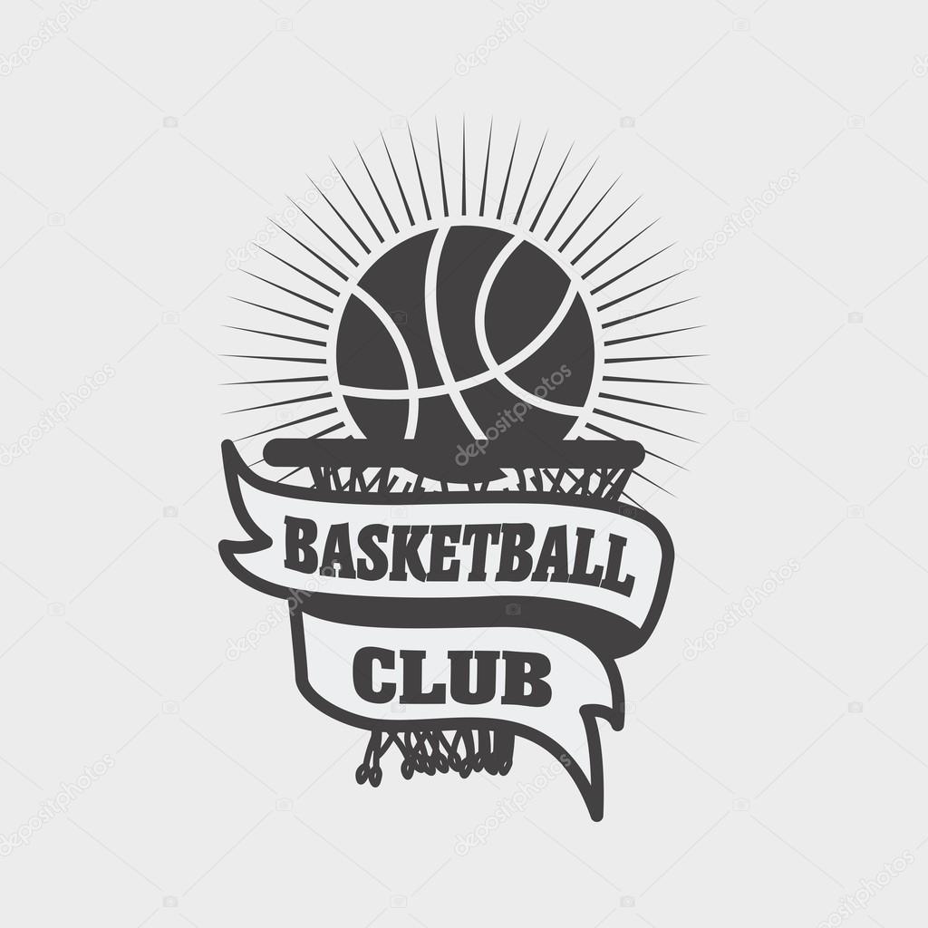 Basketball club logo, label, emblem design template with a ball, ribbon and  basket on a light background. Stock Vector Image by ©Woters #105188432