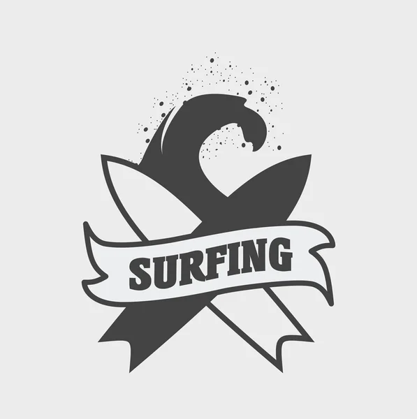 Surfclub-Logo, Label oder Sign-Design-Konzept mit Welle und Surfbrett — Stockvektor