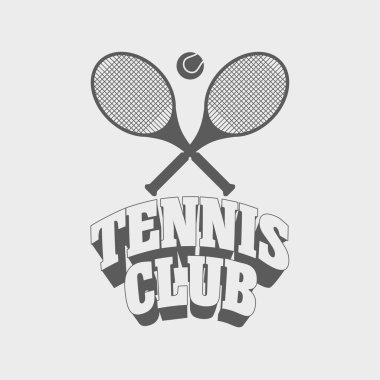 Tenis Kulübü vintage rozet, sembol veya logo tasarım şablonu iki tenis raketleri ve topu ile 