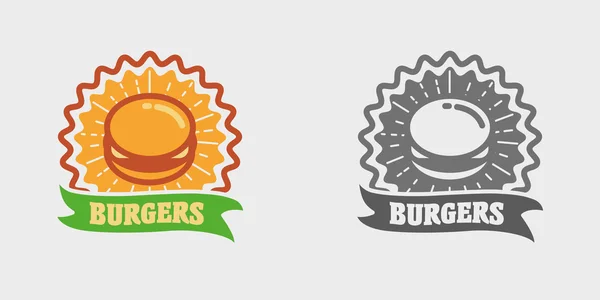 Vektor vintage gyorsétterem logo, ikon vagy jelvény koncepció burger. Csípő burger jele. Fekete-fehér és színes — Stock Vector