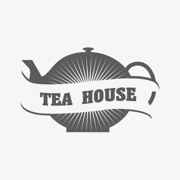Çay evi logo veya rozeti şablonuyla çaydanlık — Stok Vektör