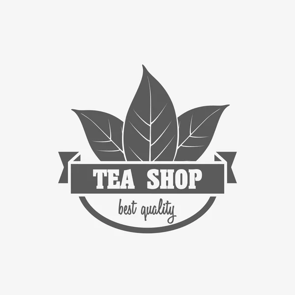 Concepto de diseño de logotipo, insignia o etiqueta de la tienda de té, con hojas de té — Vector de stock