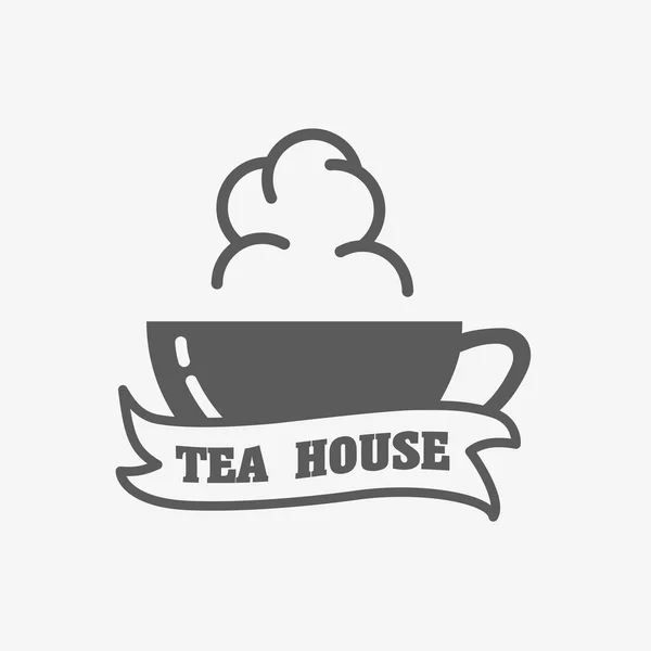 Logotipo de la casa de té, etiqueta o concepto de diseño de signo con taza de té — Archivo Imágenes Vectoriales