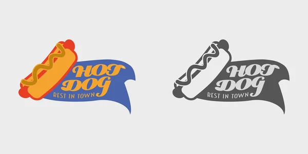 Hotdog wektor logo i odznaki szablonu lub koncepcji projektu. Monochromatyczna i kolorowa — Wektor stockowy