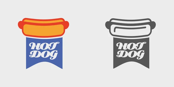 Ilustracja wektorowa American hot dog. Chleb z kiełbasa koncepcja godła, logo lub znaczek. Monochromatyczna i kolorowa — Wektor stockowy