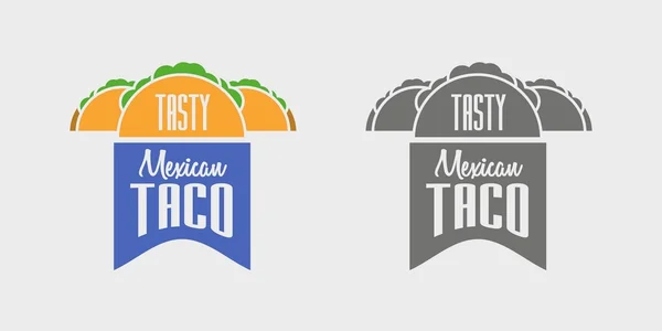 Tasty mexican taco poster, logo, lencana konsep atau templat. Ilustrasi vektor warna dan monokrom dapat digunakan untuk mendesain menu, kartu nama . - Stok Vektor