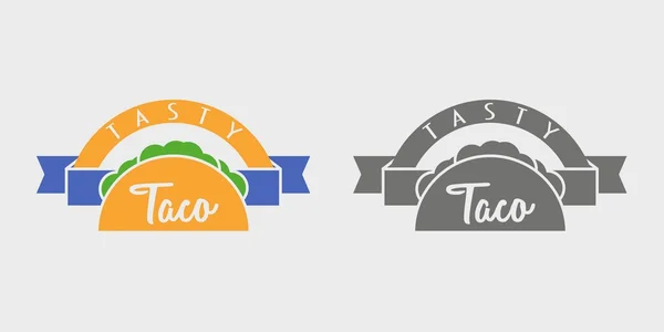 Taco logo fogalom vagy sablont. Ábra segítségével design menü, névjegykártyák, poszterek. Fekete-fehér és színes vektoros illusztráció. — Stock Vector