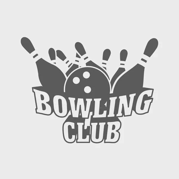 Bowling club logo, symbol or badge design concept with ball knocks down pins. — Stock Vector