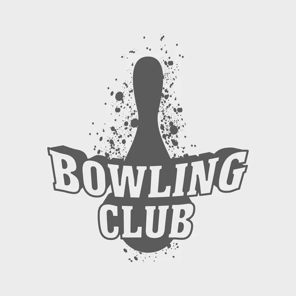 Bowling club logo or label design template with pin and grunge effect on light background — Stock Vector