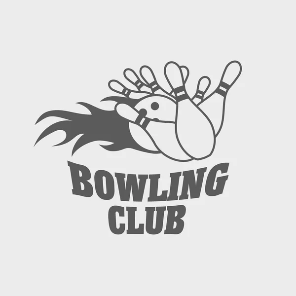 Bowling-Logo, Etikett oder Symbol-Design-Konzept mit Ball schlägt Pins Abbildung. — Stockvektor