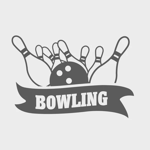 Bowling logo, symbol or badge template with ball knocks down pins. — Stock Vector