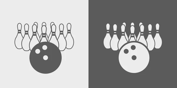 Vector set van tekens of symbolen met bowling bal en pennen op de lichte en donkere achtergrond. — Stockvector