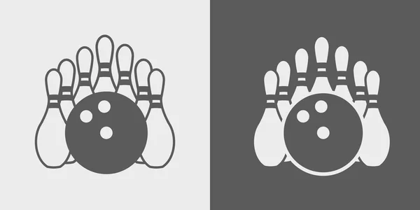 Vector Bowling pinnen en Bowling bal. Set van pictogrammen of tekenen op donkere en lichte achtergrond — Stockvector