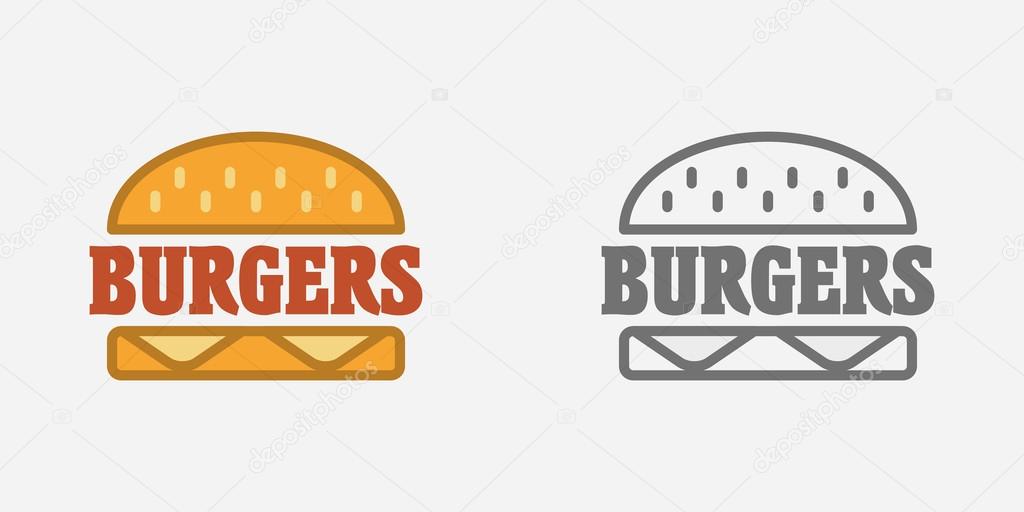 Hamburger, fast food sign, badge or logo template. Burger symbol. Monochrome and color