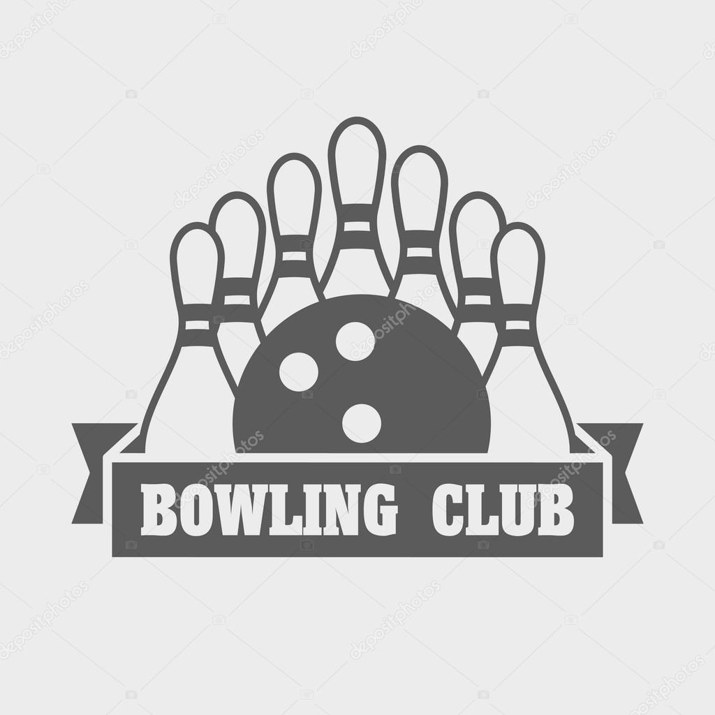 Bowling club logo, label, badge or symbol design template with ball and pins