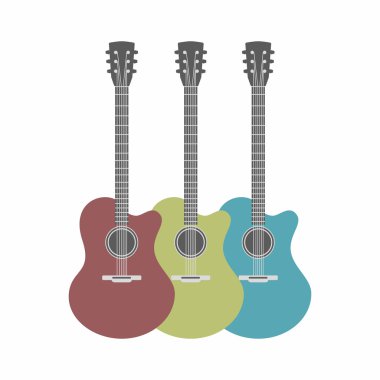 three acoustic guitars set isolated on white background clipart