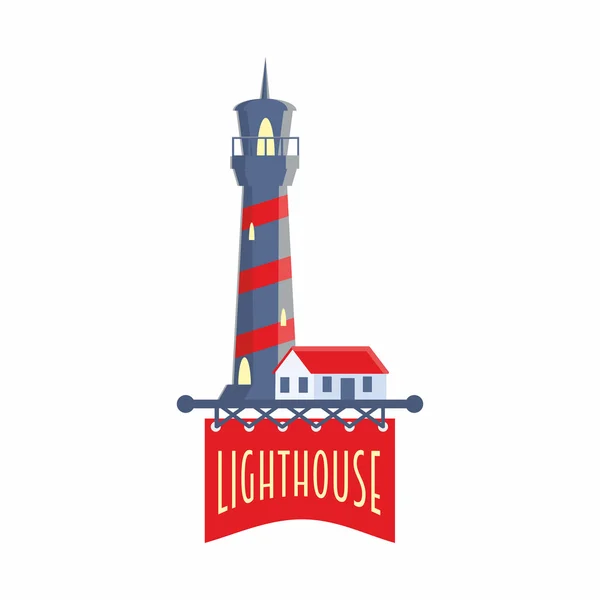 Vektor-Logo, Etikett oder Abzeichen-Design-Vorlage mit Leuchtturm — Stockvektor