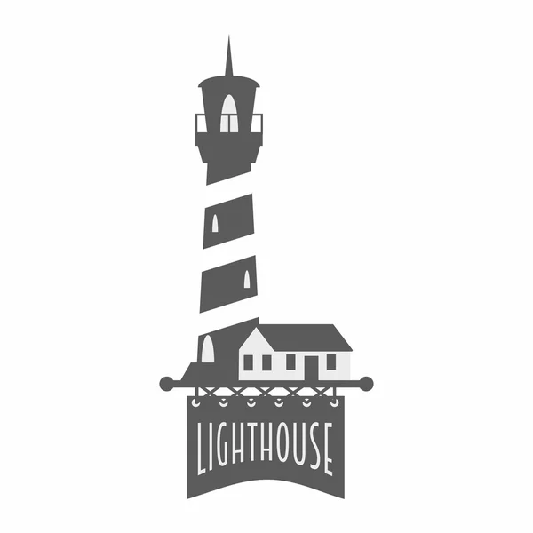 Vektor-Logo, Etikett oder Abzeichen-Design-Vorlage mit Leuchtturm. Schwarz-Weiß-Illustration — Stockvektor