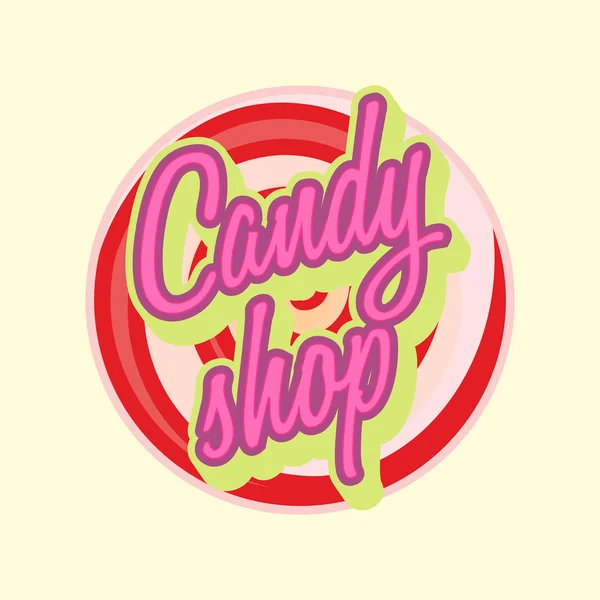 Vektor Sweet Candy Shop logotyp eller etikettdesign med Lollipop. — Stock vektor