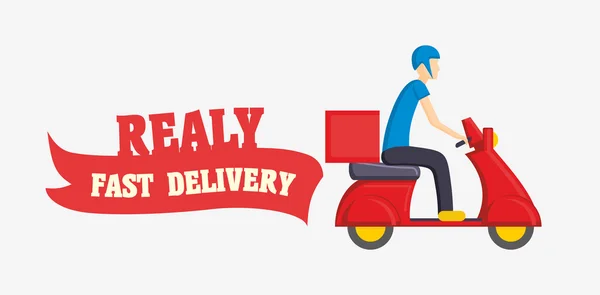 Fast delivery vector illustration with man courier worker riding scooter isolated on white background — Stock Vector