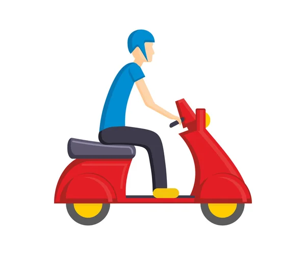 Человек на красном скутере. Плоская векторная иллюстрация на белом фоне — стоковый вектор