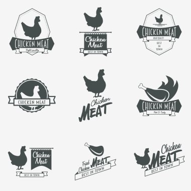 Tavuk eti logosu, sembol veya etiket tasarım şablonu seti