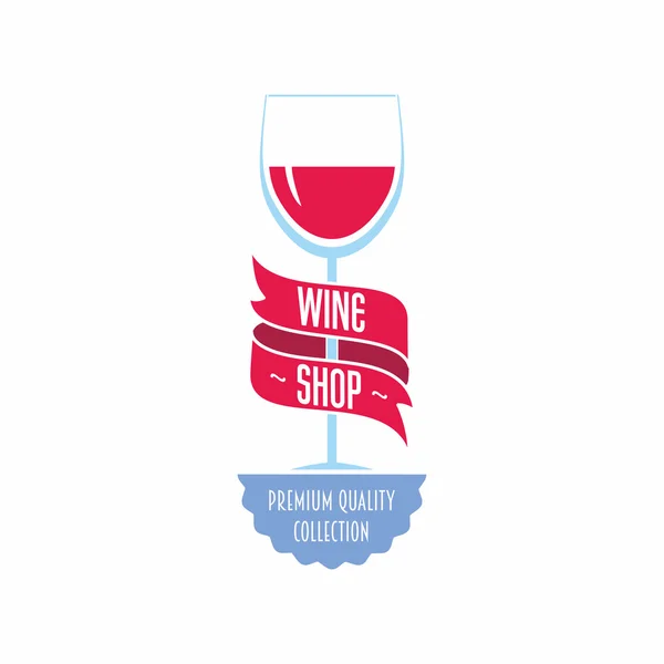 Этикетка винного магазина, логотип или шаблон оформления символа со стеклянной лентой с надписью — стоковый вектор