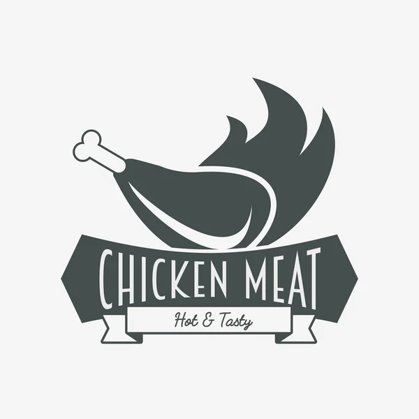 Logo vektor daging ayam goreng atau templat label terisolasi pada latar belakang putih - Stok Vektor