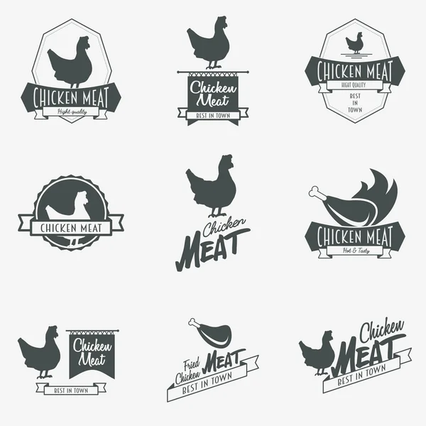 Conjunto de logotipo de carne de pollo, símbolo o plantilla de diseño de etiqueta — Archivo Imágenes Vectoriales