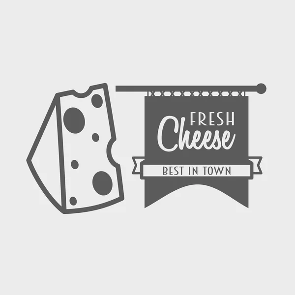 Logotipo vintage de queso fresco, símbolo o concepto de diseño de etiqueta con trozo sólido de queso y pancarta — Vector de stock