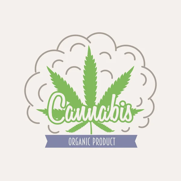 Medicalcannabis marijuana, som logga logotyp eller etikett mall i vector med löv och moln av rök. Kan användas som en logotyp, t-shirt print. — Stock vektor
