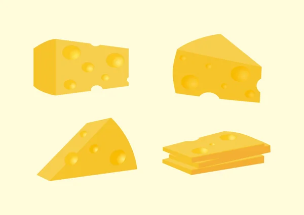 Σετ διάφορα είδη τυριών. Κομμένο σε φέτες και τα στερεά — Διανυσματικό Αρχείο