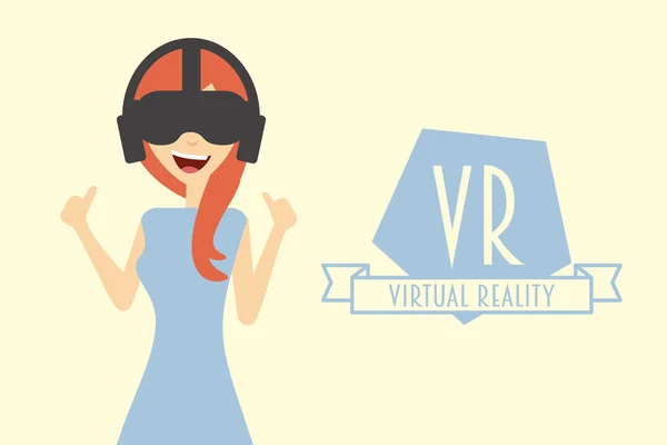Capelli rossi donna o ragazza indossando cuffie realtà virtuale . — Vettoriale Stock