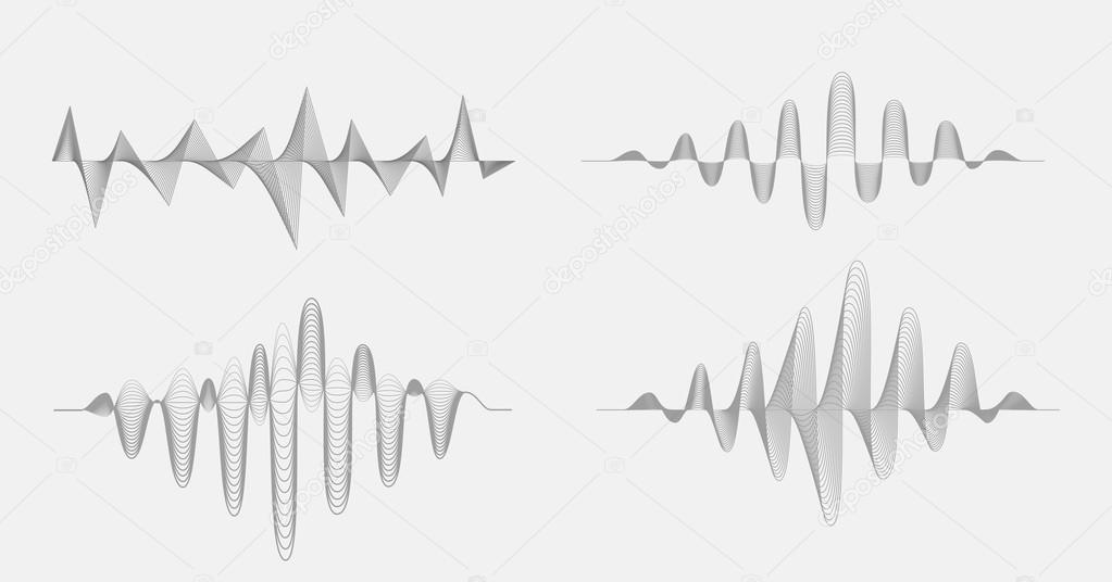 Vector halftone sound waves set. Music Digital Equalizer.