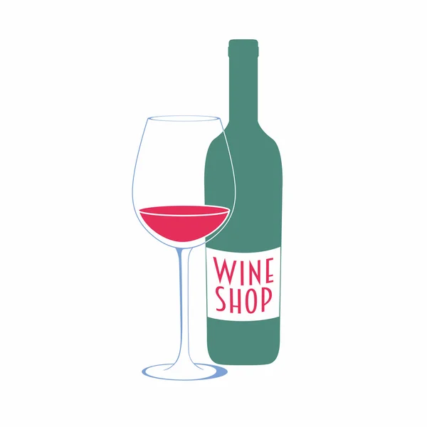 Векторная иллюстрация с бутылкой и бокалом вина — стоковый вектор