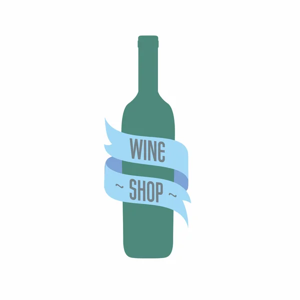 Шаблон дизайну магазину вина, логотипу або символу з зеленою пляшкою — стоковий вектор