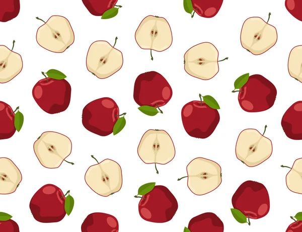 Vermelho maduro maçã vetor sem costura padrão. Ilustração vetorial plana Gráficos De Vetores