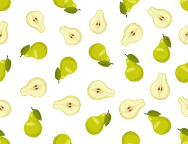 Düz armut deseni. İştah açıcı taze armut vektörü sonsuz arkaplan.