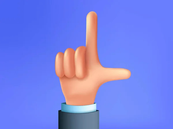 Hand in L voor verliezer gebaar. Handteken in cartoon 3d stijl. — Stockvector