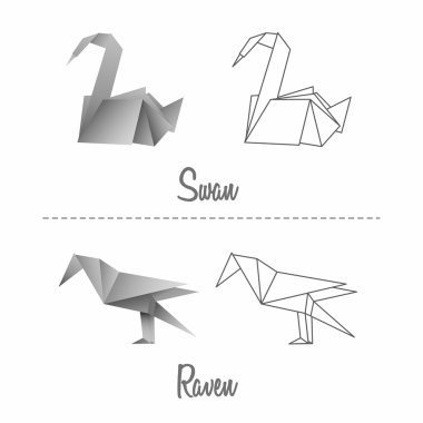 vektör Japon kağıt origami kuşlar kümesi