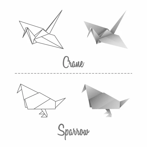 Conjunto de aves de origami de papel japonés vector — Vector de stock