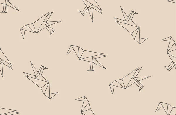 Padrão sem costura vetorial com origami japonês preto linear corvo pássaros silhuetas . — Vetor de Stock
