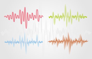 Set of color vector sound waves. Audio equalizer technology, pulse musical. Can be used in club, radio, pub, party, concerts, recitals or the audio technology advertising background. clipart