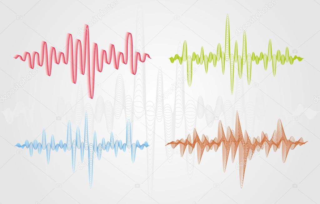 Set of color vector sound waves. Audio equalizer technology, pulse musical. Can be used in club, radio, pub, party, concerts, recitals or the audio technology advertising background.